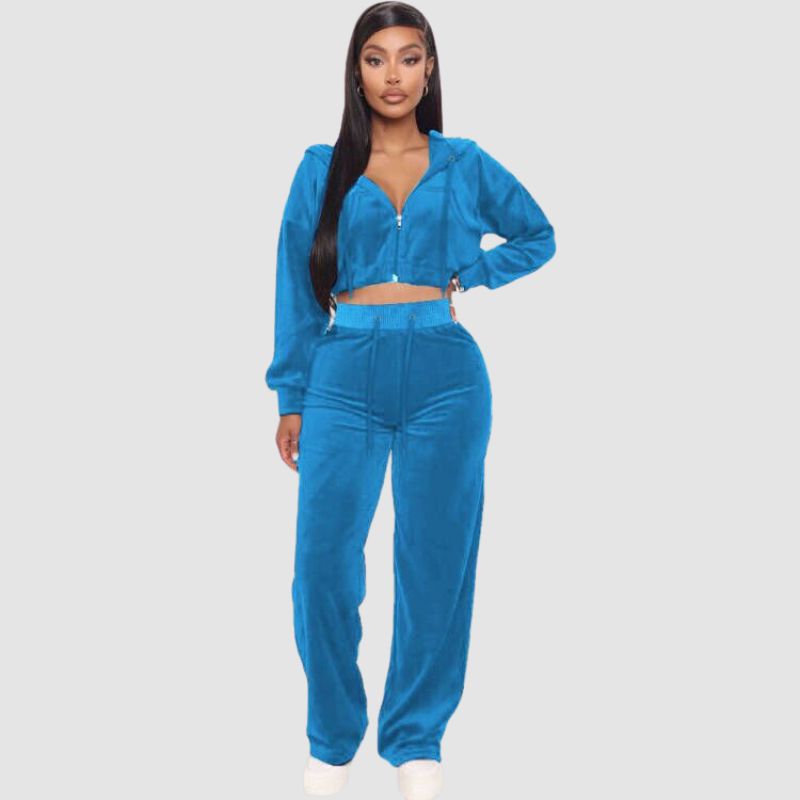 Velvet Wide Leg Sport Pant Set