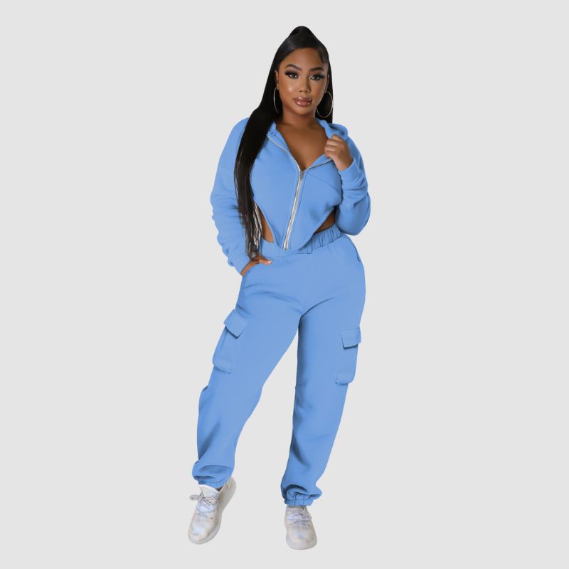 Irregular Zipper Top & Cargo Pant Set