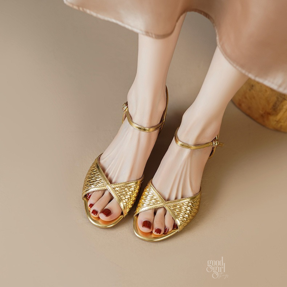 Solea Retro Gold Kitten Heels
