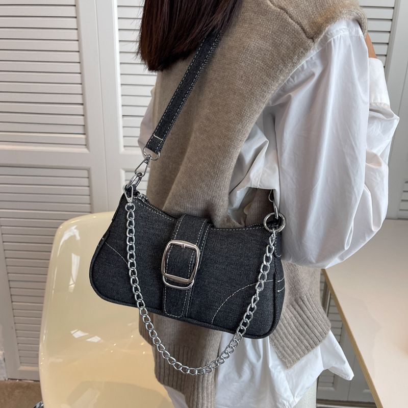 Denim Shoulder Baguette Bag