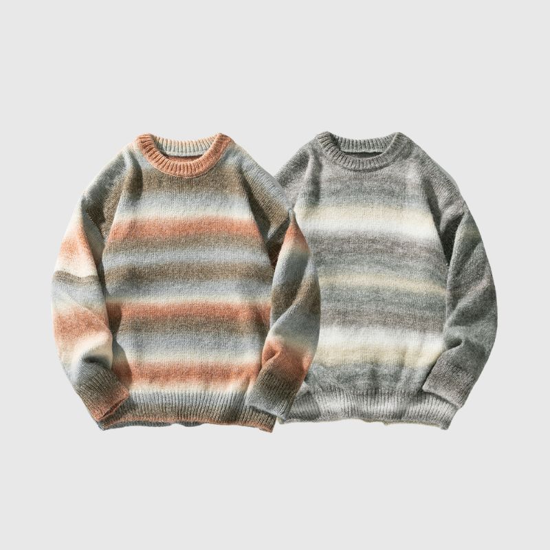 Gradient Stripe Patchwork Knit Pullover