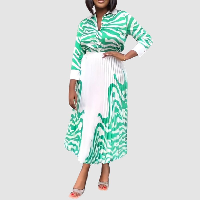 Zebra Printed Shirt & Pleated Skirt Set