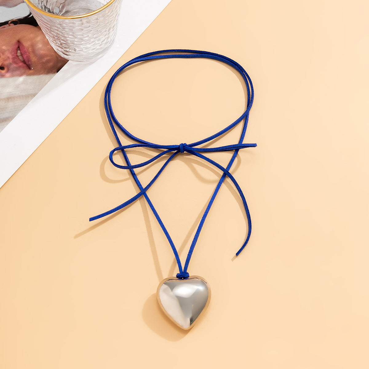 Silver Exaggerated Love Pendant Velvet String Necklace