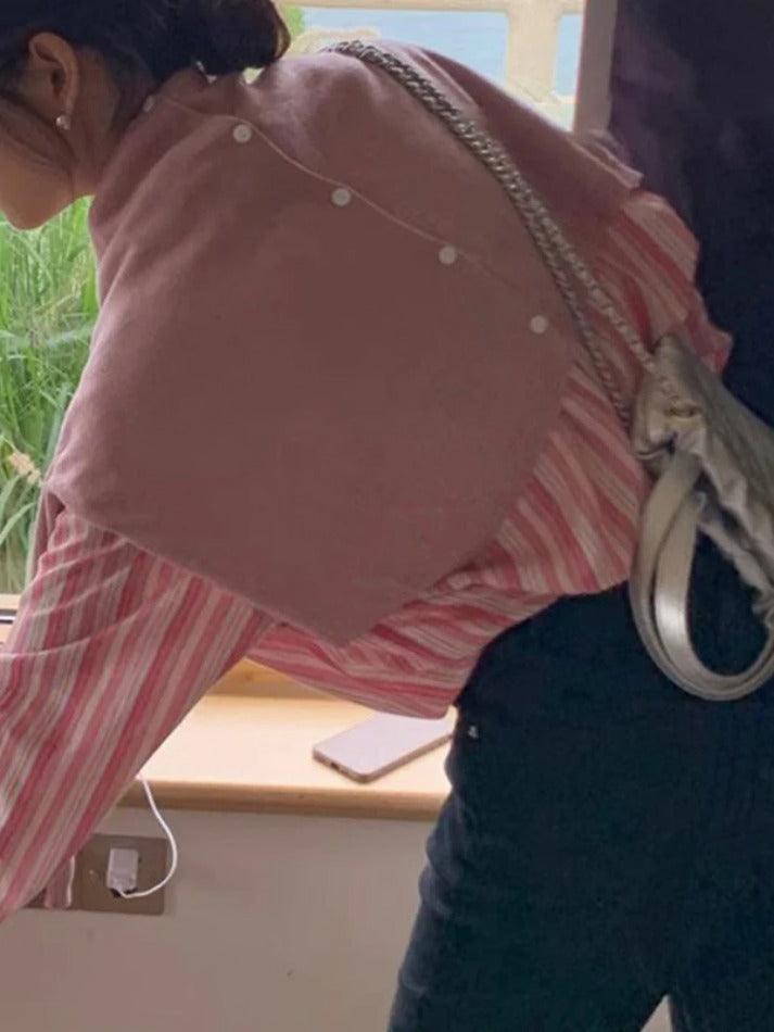 Contrast Color Striped Long Sleeve Blouse