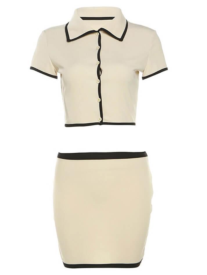 Contrast Trim Mini Skirt Set