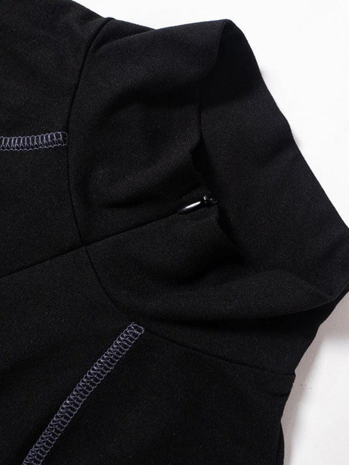Solid Seam Detail Mock Neck Slim Long Sleeve Tee