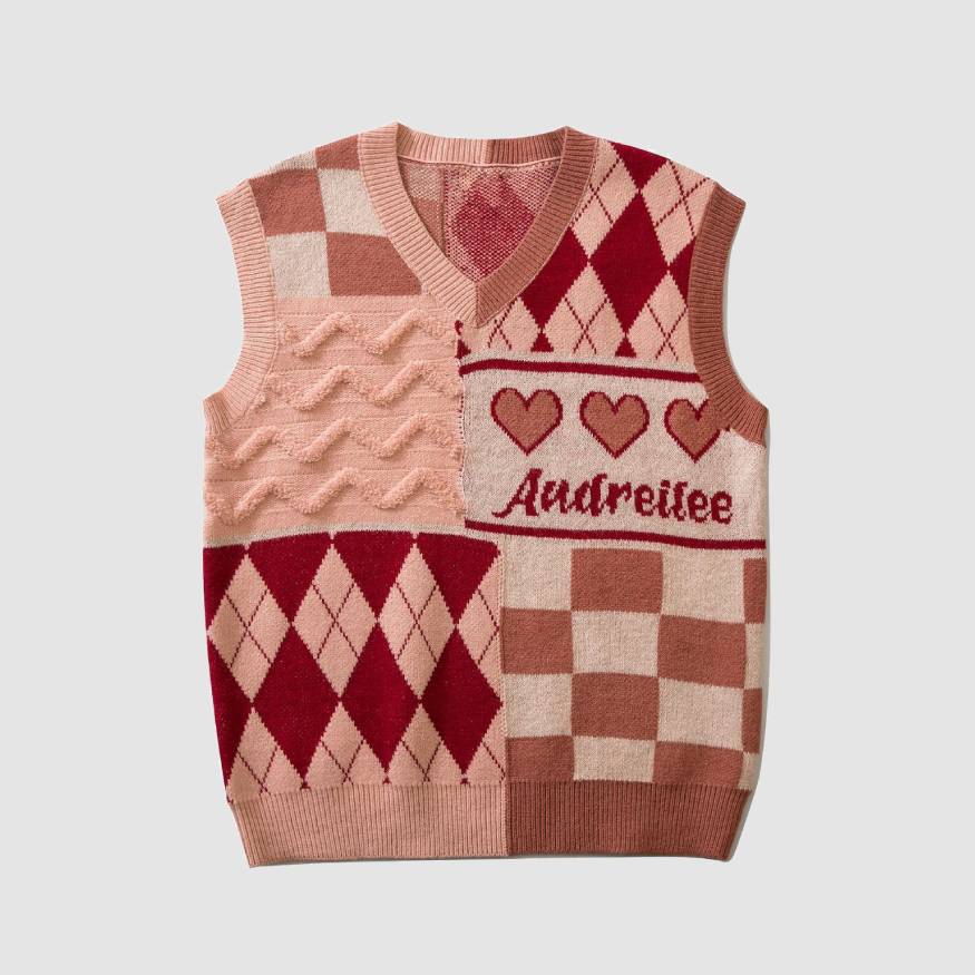 Argyle & Plaid Stitching Vest Sweater