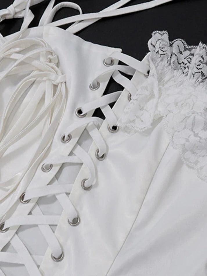 Asymmetric Design Crossover Lacing Corset Bandeau & Puff Hem Skirt Set