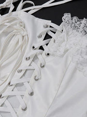 Asymmetric Design Crossover Lacing Corset Bandeau & Puff Hem Skirt Set