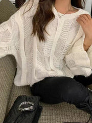 Solid Cutout Loose Knit Sweater
