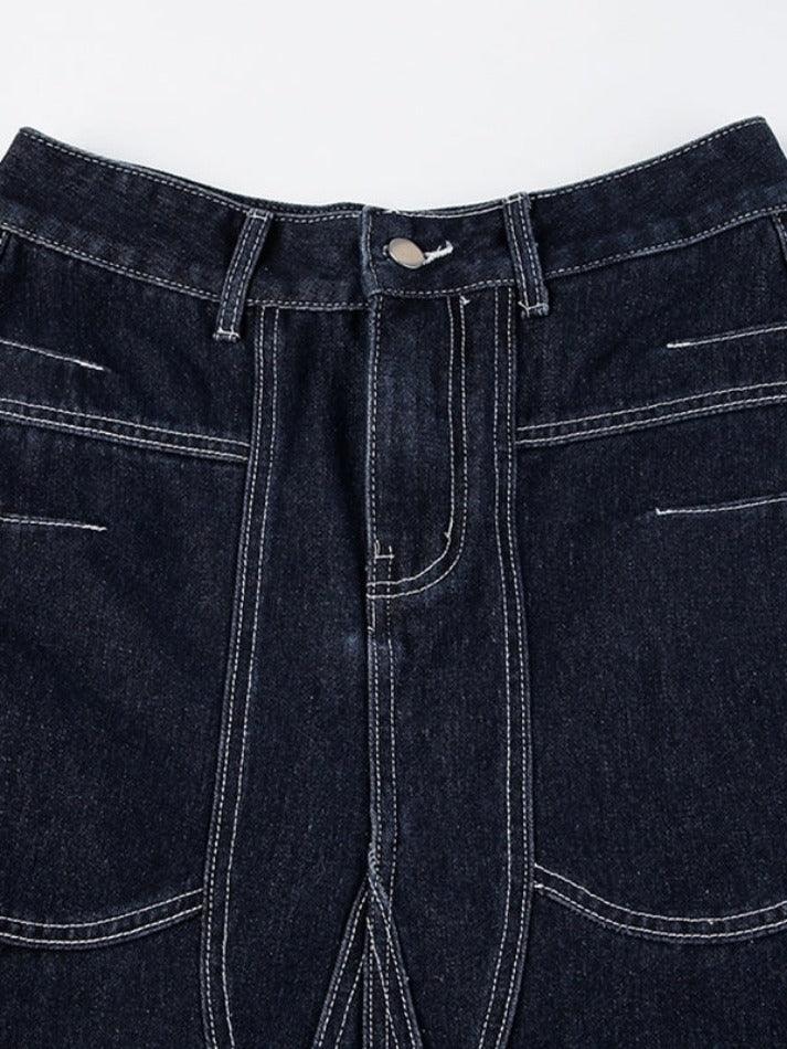Vintage Ombre Splice Raw Hem Mermaid Denim Maxi Skirt