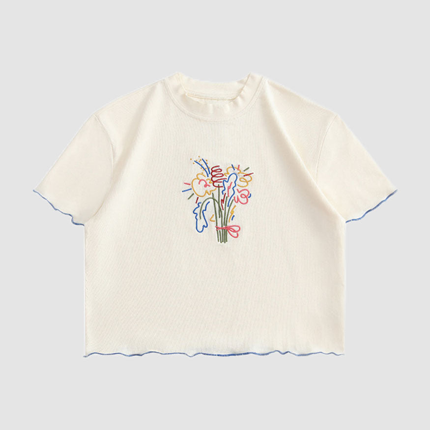 Plant Embroidery Crop Top