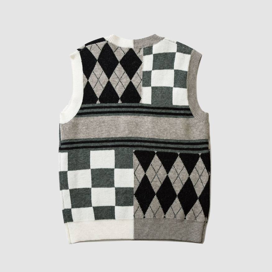 Argyle & Plaid Stitching Vest Sweater