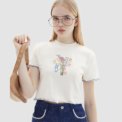 Plant Embroidery Crop Top