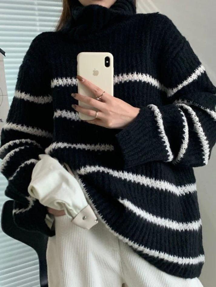 Turtleneck Striped Knit Sweater