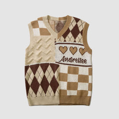 Argyle & Plaid Stitching Vest Sweater