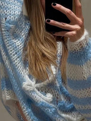 Stripe Crochet Baggy Sweater