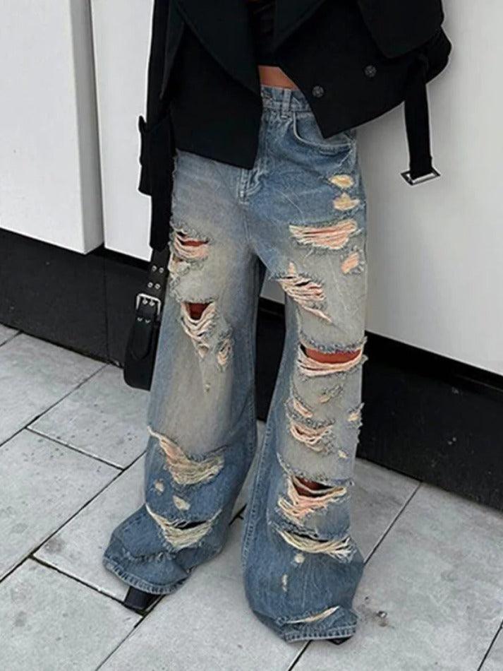 Vintage Distressed Low Rise Ripped Jeans