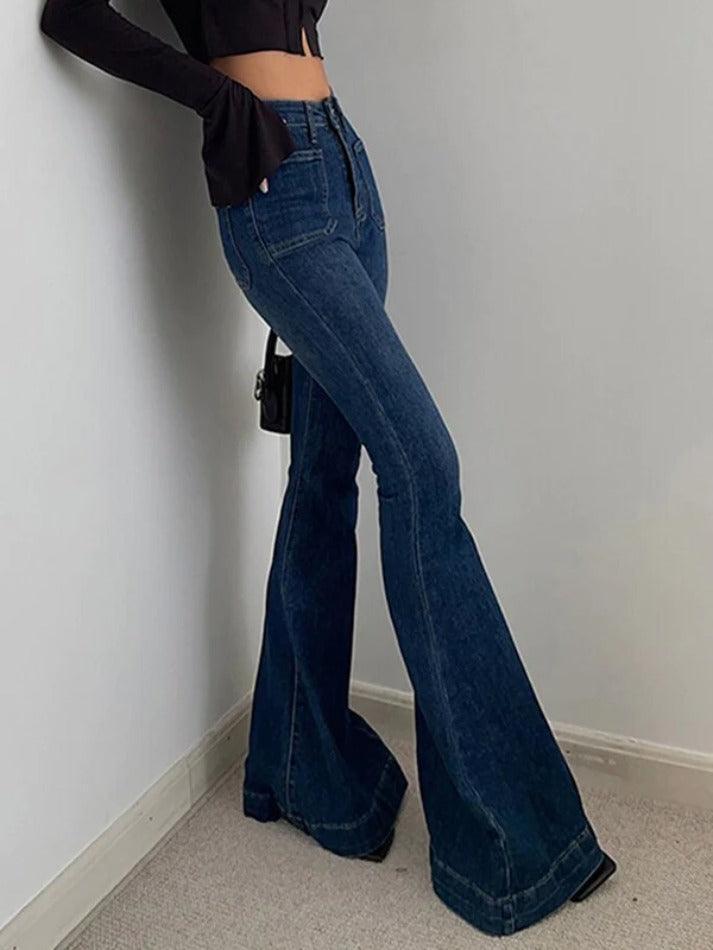 Vintage High Rise Elastic Flare Jeans