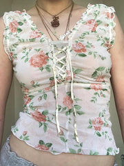 Coquette Style Mesh Tie Sleeveless Tank Top