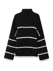 Striped High Neck Loose Sweater