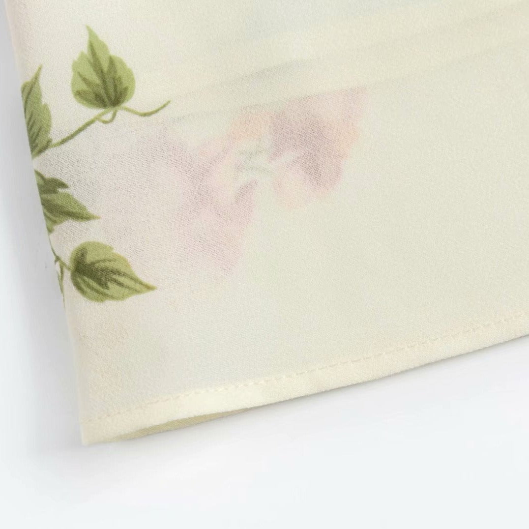 Beige Floral Front Tie Midi Dress