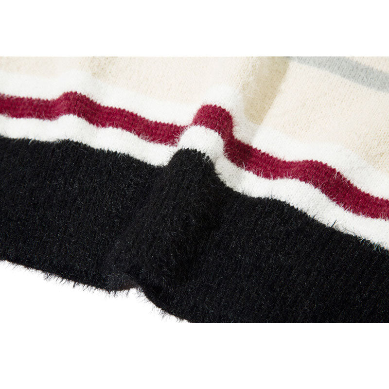 Letter Embroidered Color-blocked Stripe Pullover