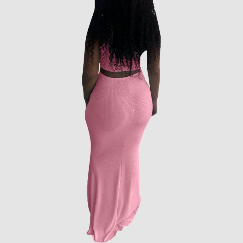 Ribbed Knit Drawstring Maxi Skirt Set