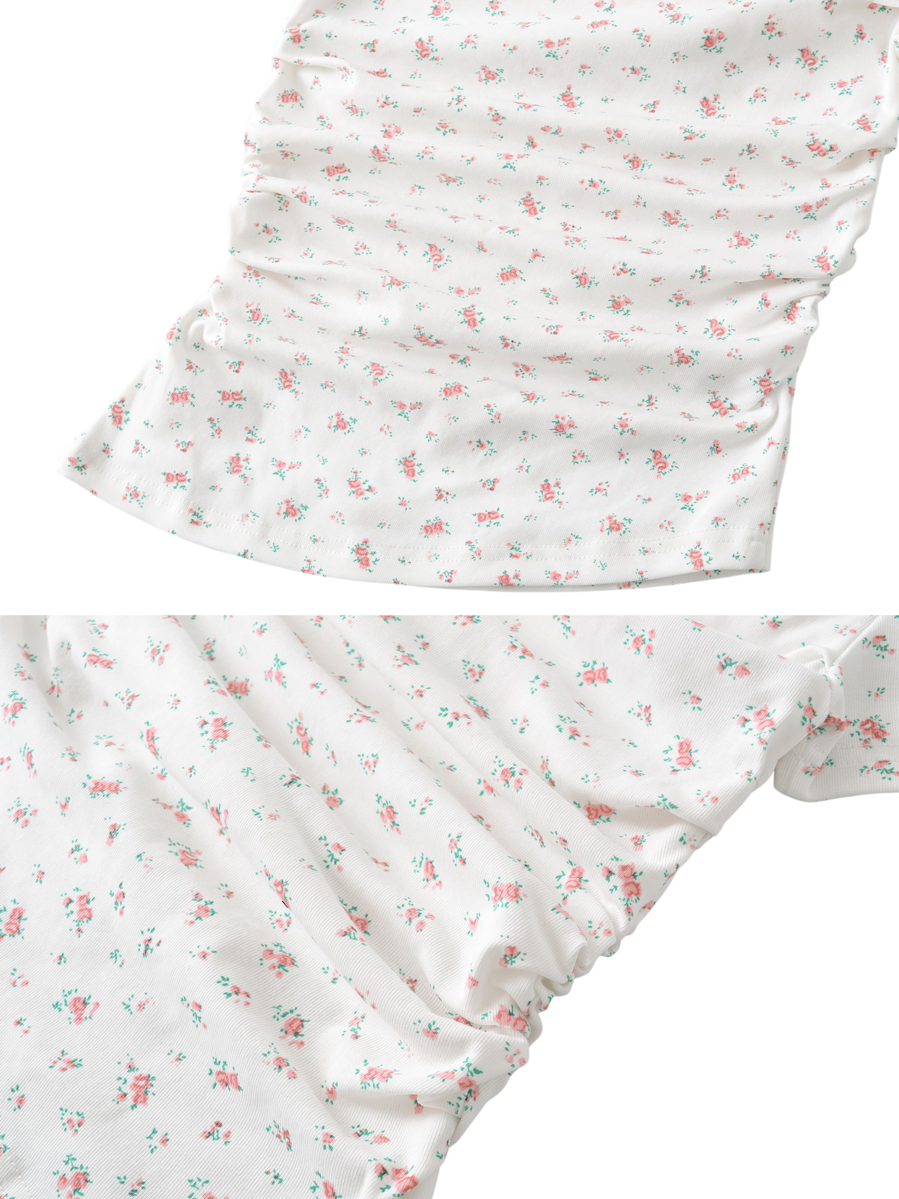 Nika Ruched Floral Off-Shoulder Te