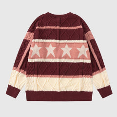 Vintage Star Striped Crewneck Sweater