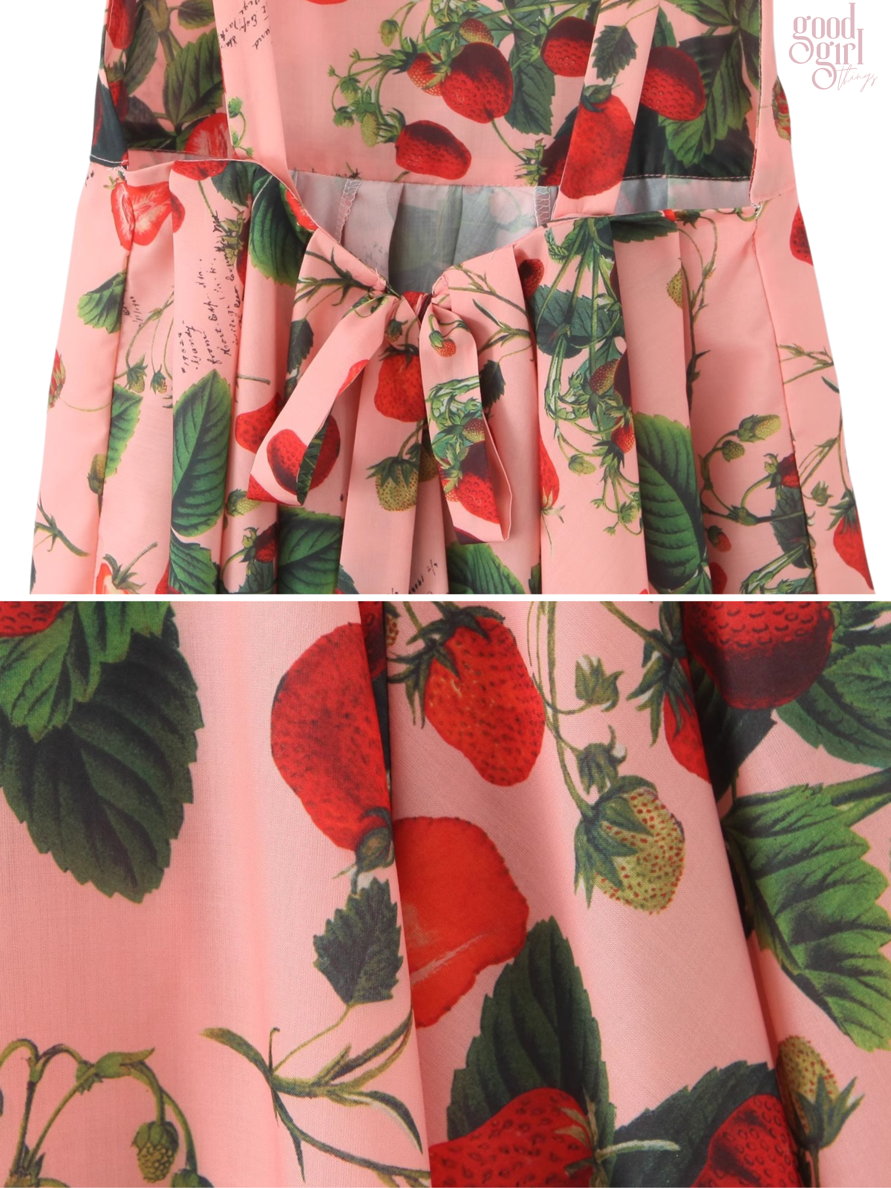 Yusra Strawberry Print Dress - Back Bow Detail