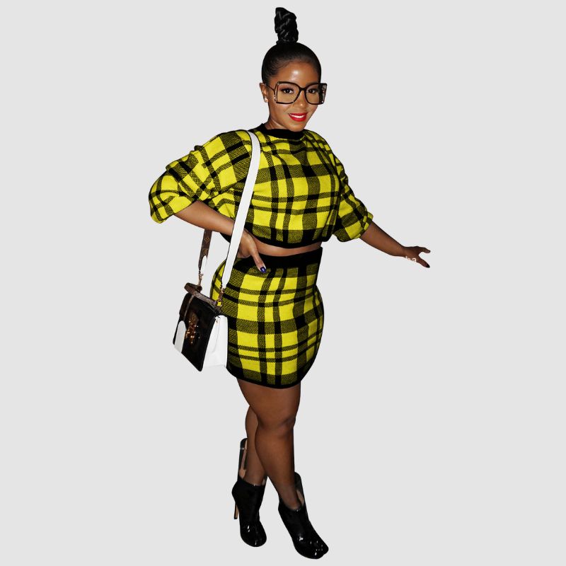 Plaid Sweater Skirt Set