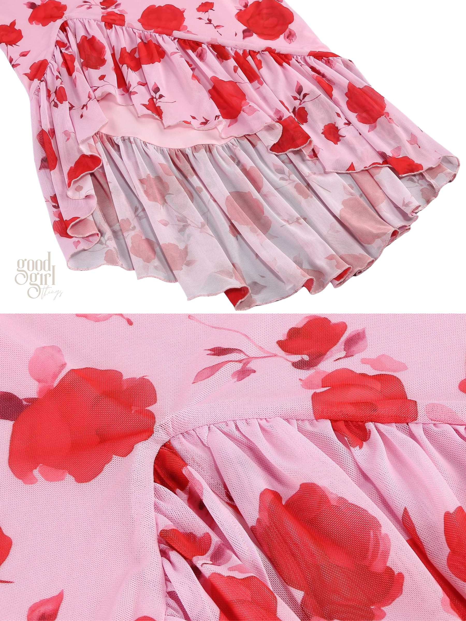 Gemma One-Shoulder Rose Print Midi Dress
