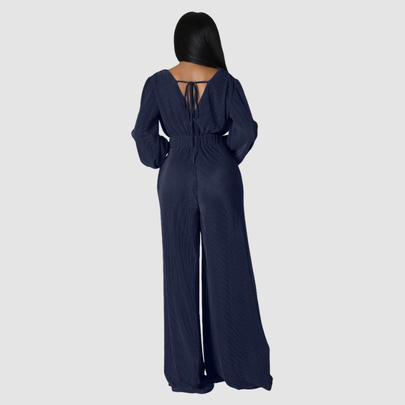 Pleated Long Sleeve Jumpsuits