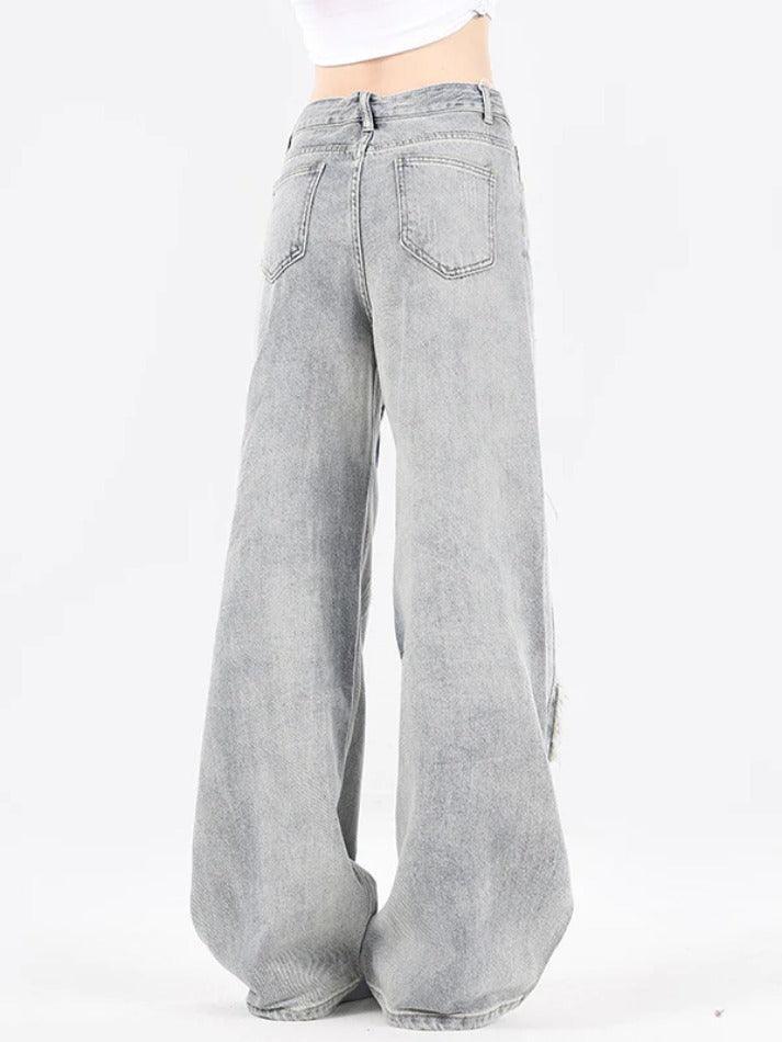 Star Embroidery Raw Trim Boyfriend Jeans