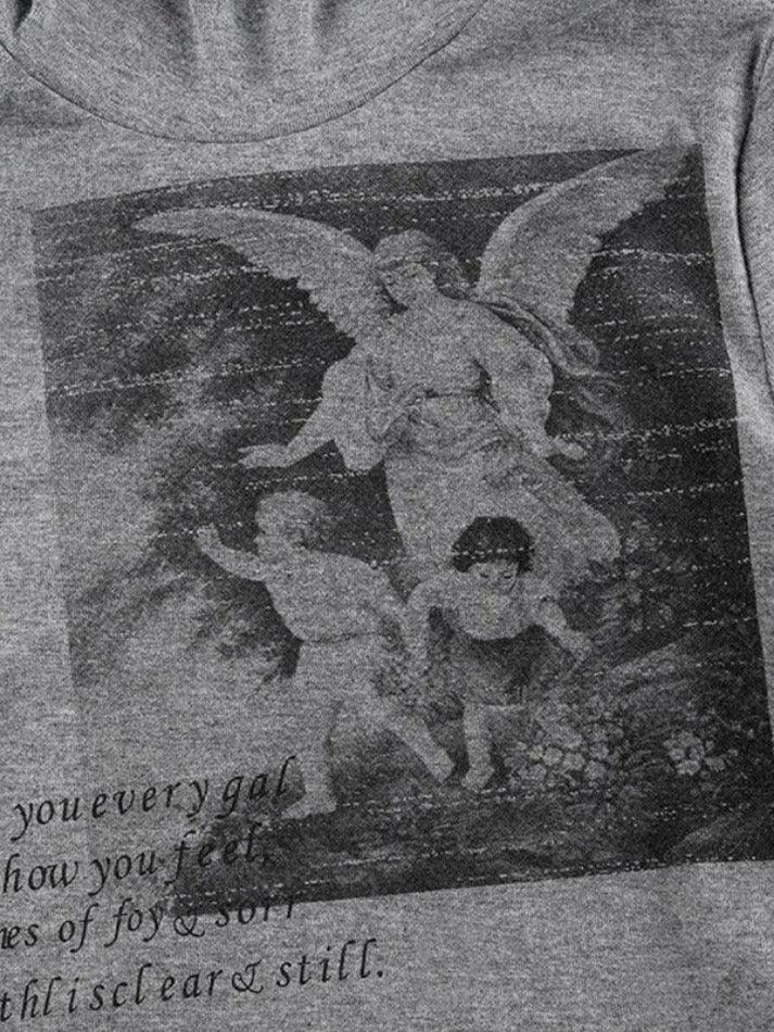 Vintage Cherub Print Turtleneck Slim Long Sleeve Tee