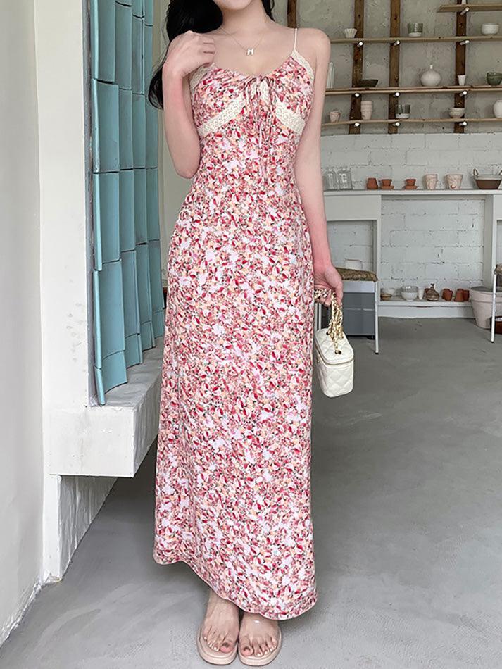 Floral Print Tie Front Maxi A-Line Dress