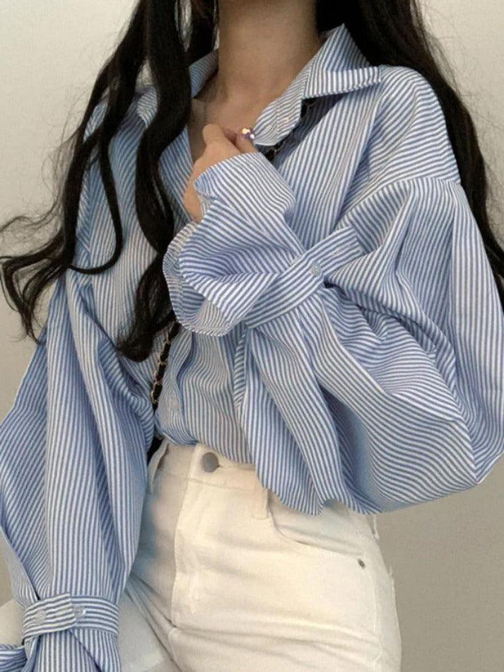 Stripe Lantern Sleeve Long Sleeve Blouse