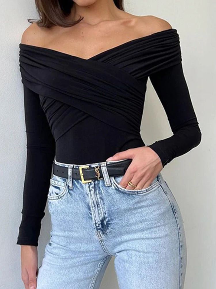 Basic Fold  Off Shoulder Criss-Cross Top