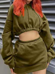 Solid Hooded Cropped Elastic High Rise Two Piece