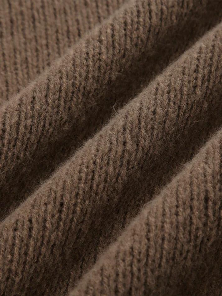 Solid V Neck Slit Rolled Sweater