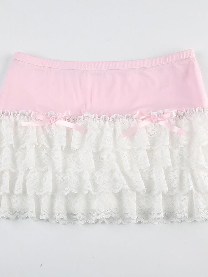 Bow Lace Patchwork Color Clash Skirt