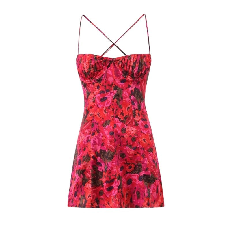 Pink Floral Strapy Mini Dress