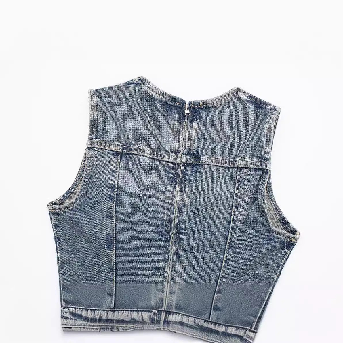 Washed Blue Sleeveless Mini Denim Dress