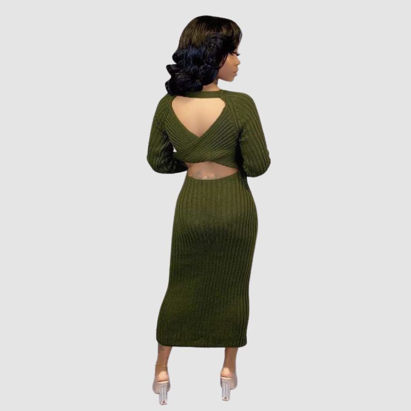 Solid Color Bodycon Backless Dress