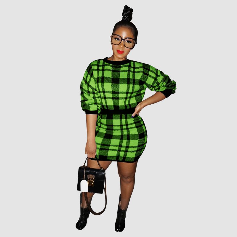 Plaid Sweater Skirt Set