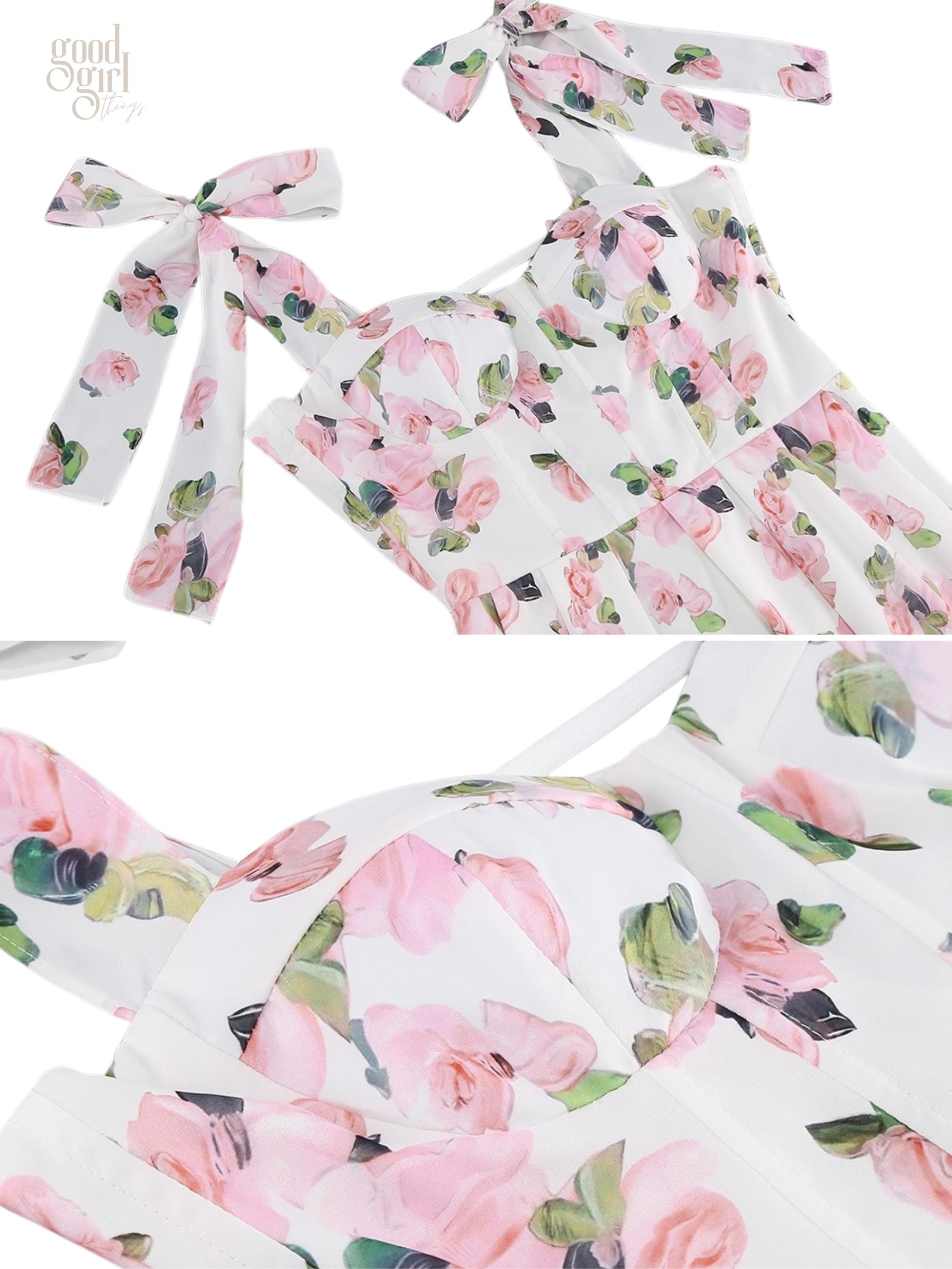 Nina Bow Strap Floral Midi Dress