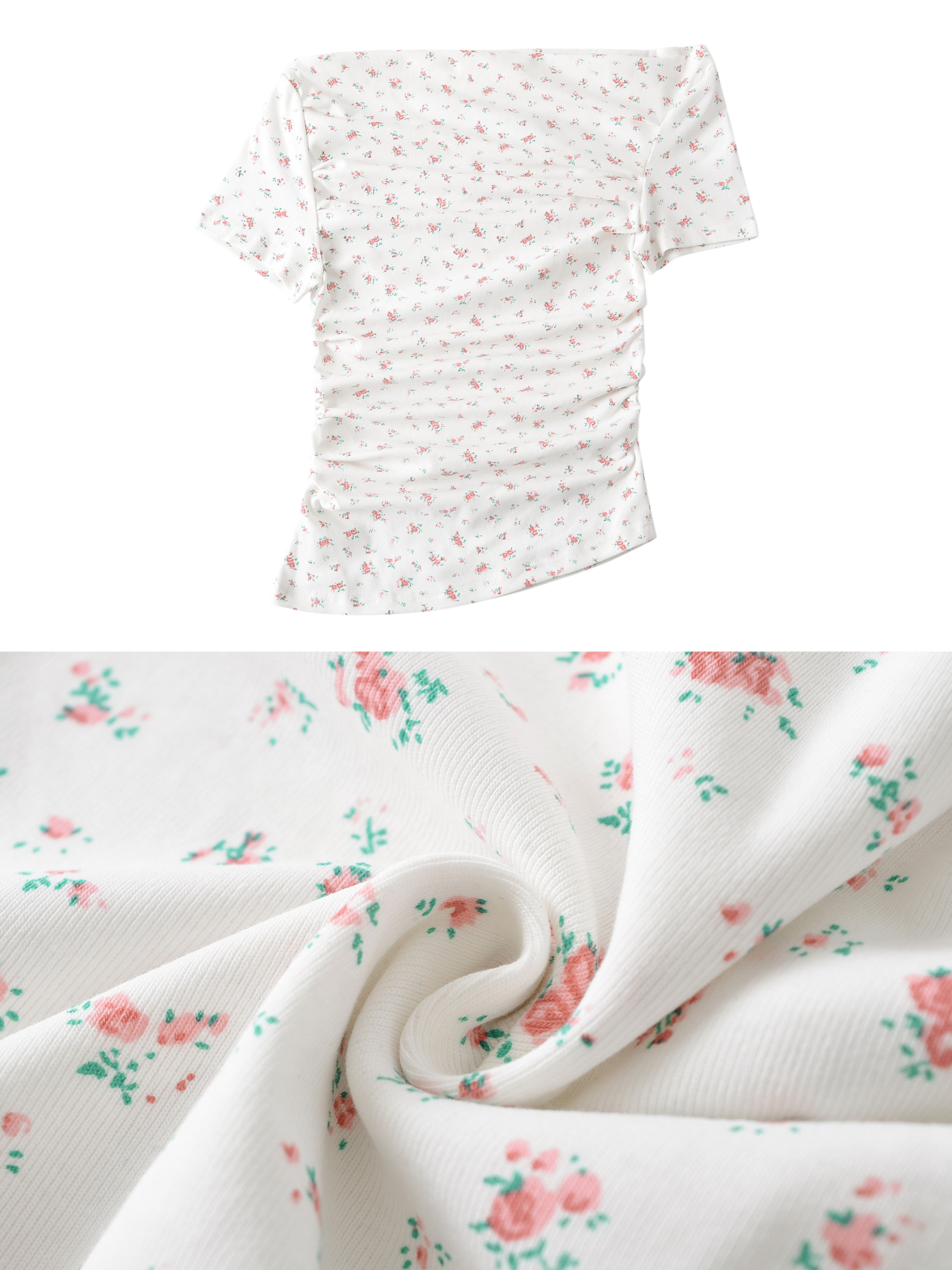 Nika Ruched Floral Off-Shoulder Te