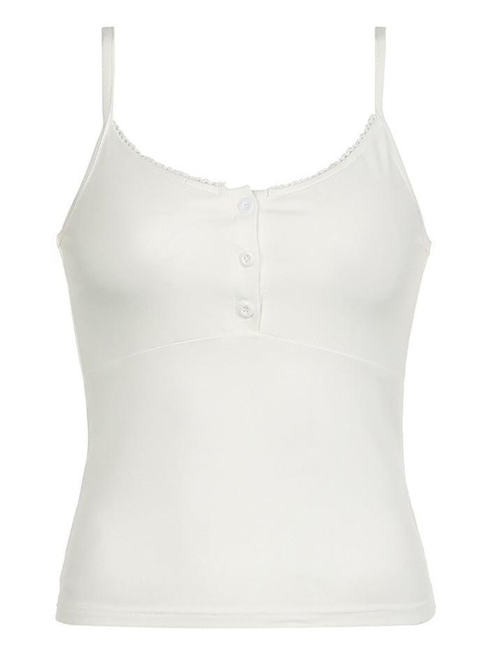 Solid Color Button Patchwork Cami Tank Top