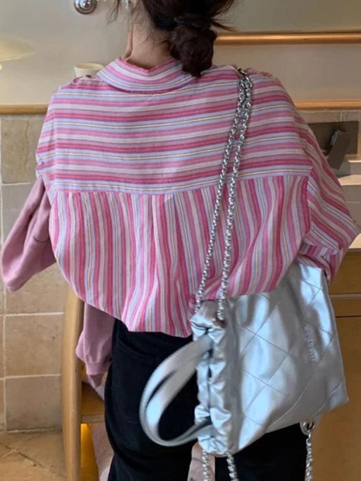 Contrast Color Striped Long Sleeve Blouse